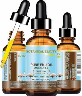 Botanical Beauty PURE EMU OIL 100% Natural UNREFINED for FACE, SKIN, BODY, HANDS, FEET, NAILS, HAIR, LIP CARE 4 Fl. oz. - 120 ml