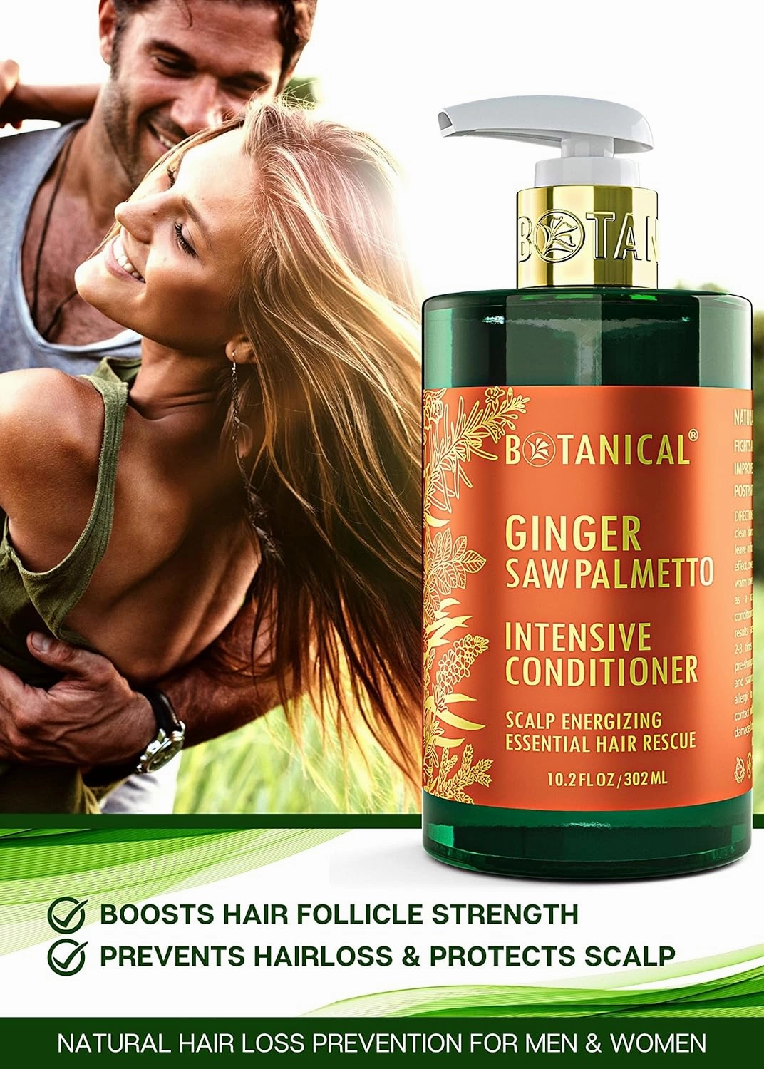 Botanical Hair Growth Conditioner “Scalp Energizing” Intensive Anti-Hair Loss for Thinning Hair Ginger Saw Palmetto Conditioner for Hair Loss Thickening Products For Women & Men 10.2 Fl Oz