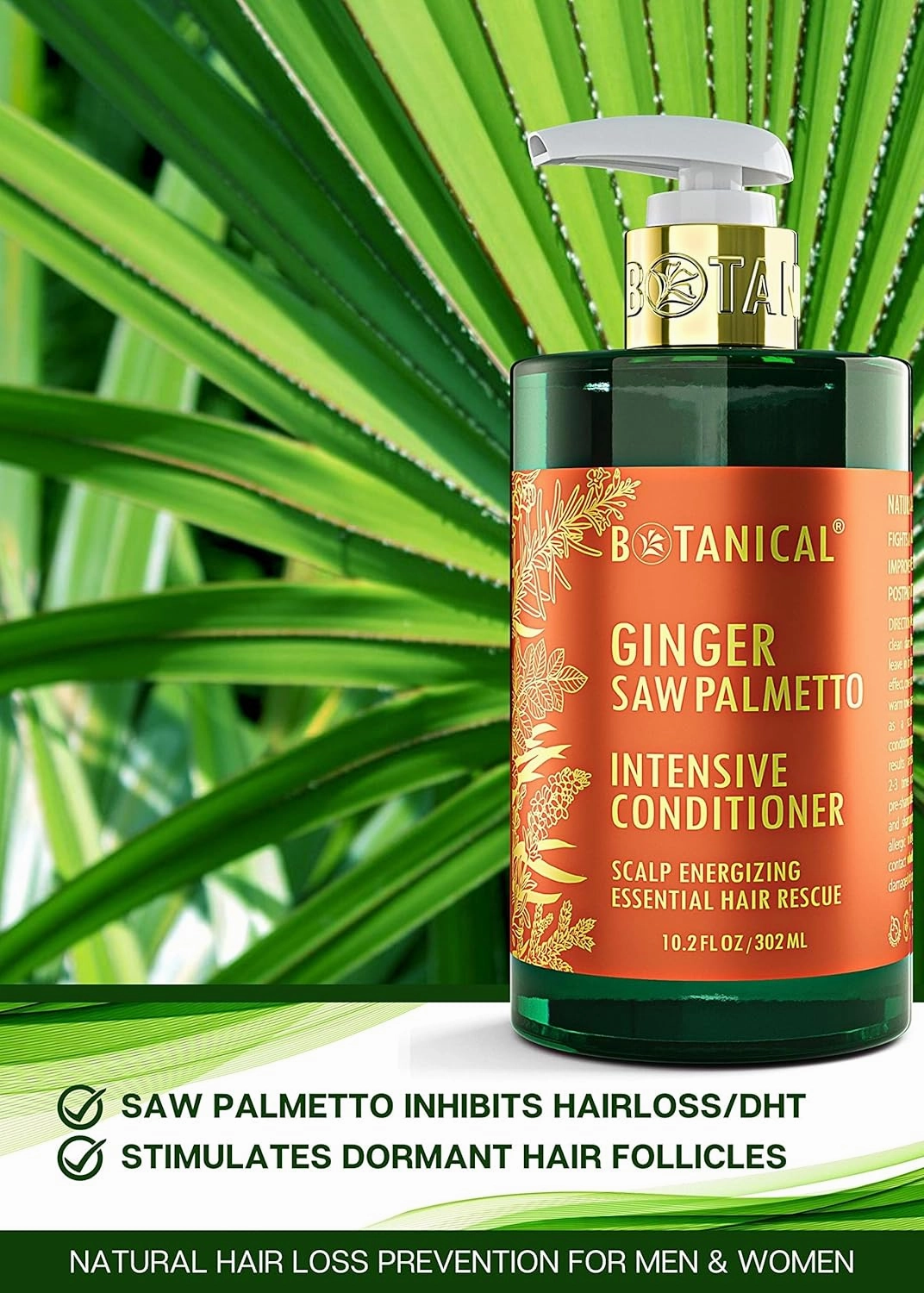 Botanical Hair Growth Conditioner “Scalp Energizing” Intensive Anti-Hair Loss for Thinning Hair Ginger Saw Palmetto Conditioner for Hair Loss Thickening Products For Women & Men 10.2 Fl Oz