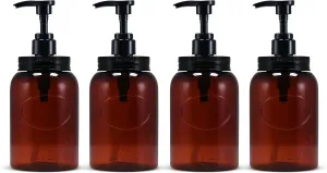 Bottiful Home-24 oz Plastic Refillable Wide-Mouth Jar Style Pump Bottle Dispenser Set of 4 for Thick Liquids (Amber)