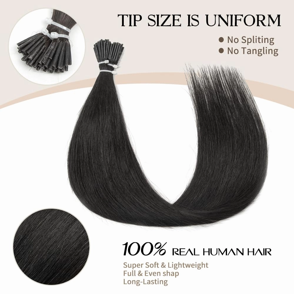 Boymia I Tip Hair Extensions #04 Medium Brown 22 Inch I Tip Human Hair Extensions Long Straight Hair