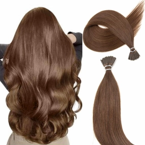 Boymia I Tip Hair Extensions #04 Medium Brown 22 Inch I Tip Human Hair Extensions Long Straight Hair