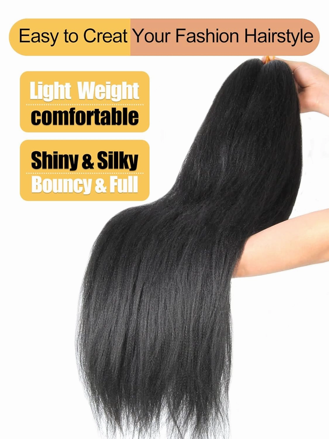 Braiding Hair 12 Inch Pre Stretched Hair Black Color Short Straight Crochet Braids Yaki Texture Synthetic Fiber 8 Packs (1B/Natural Black)