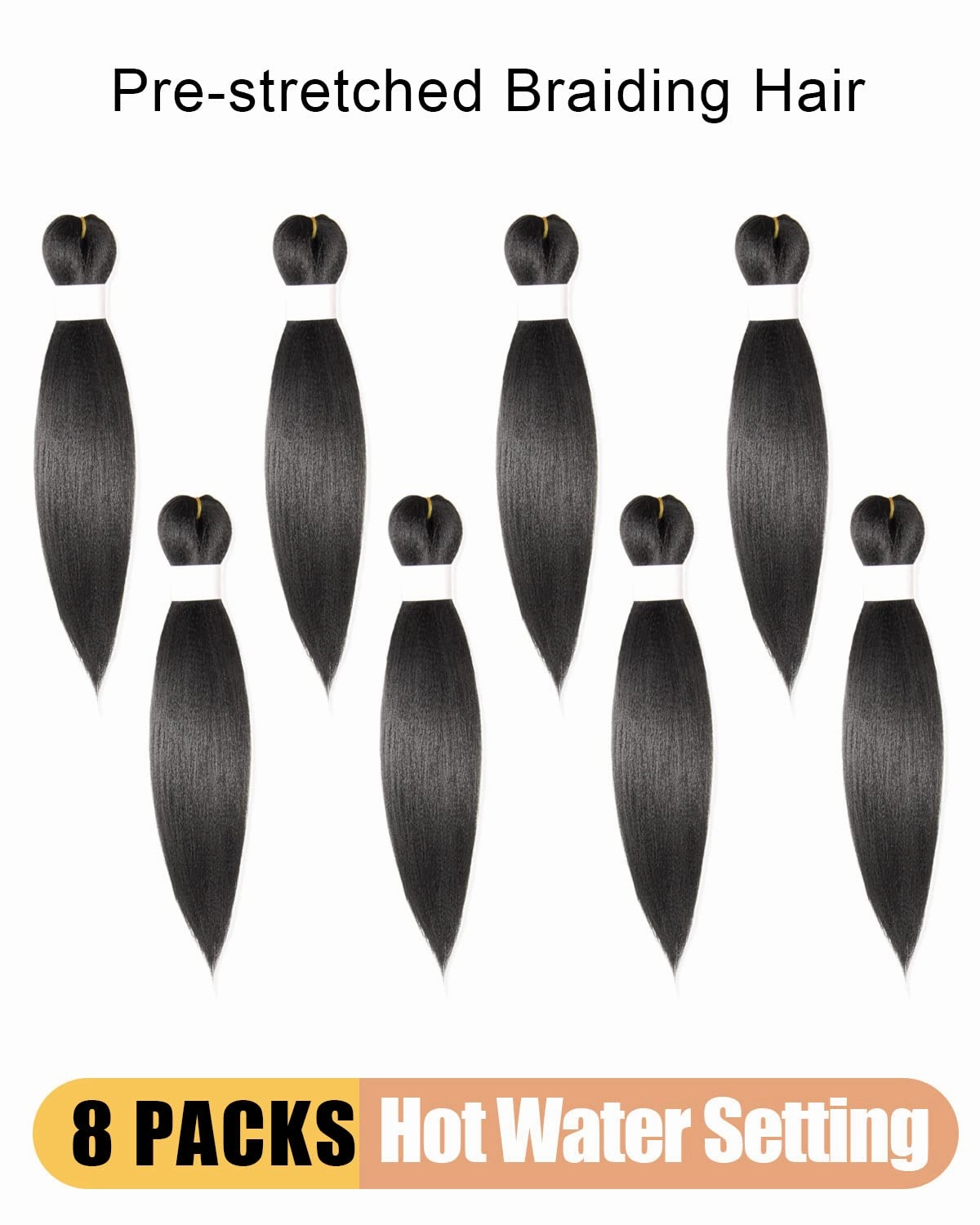 Braiding Hair 12 Inch Pre Stretched Hair Black Color Short Straight Crochet Braids Yaki Texture Synthetic Fiber 8 Packs (1B/Natural Black)