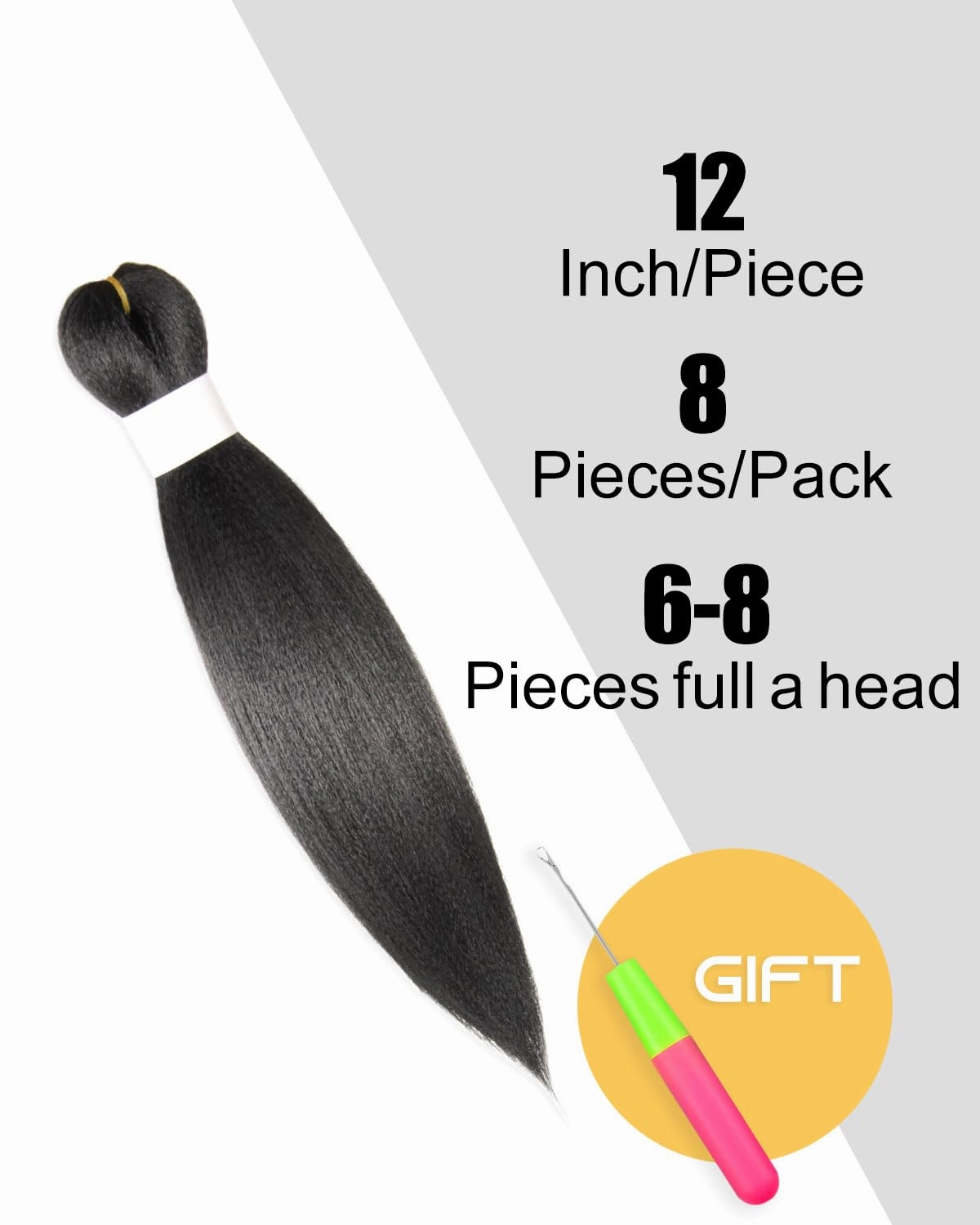 Braiding Hair 12 Inch Pre Stretched Hair Black Color Short Straight Crochet Braids Yaki Texture Synthetic Fiber 8 Packs (1B/Natural Black)
