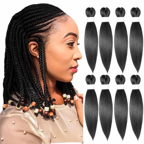 Braiding Hair 12 Inch Pre Stretched Hair Black Color Short Straight Crochet Braids Yaki Texture Synthetic Fiber 8 Packs (1B/Natural Black)