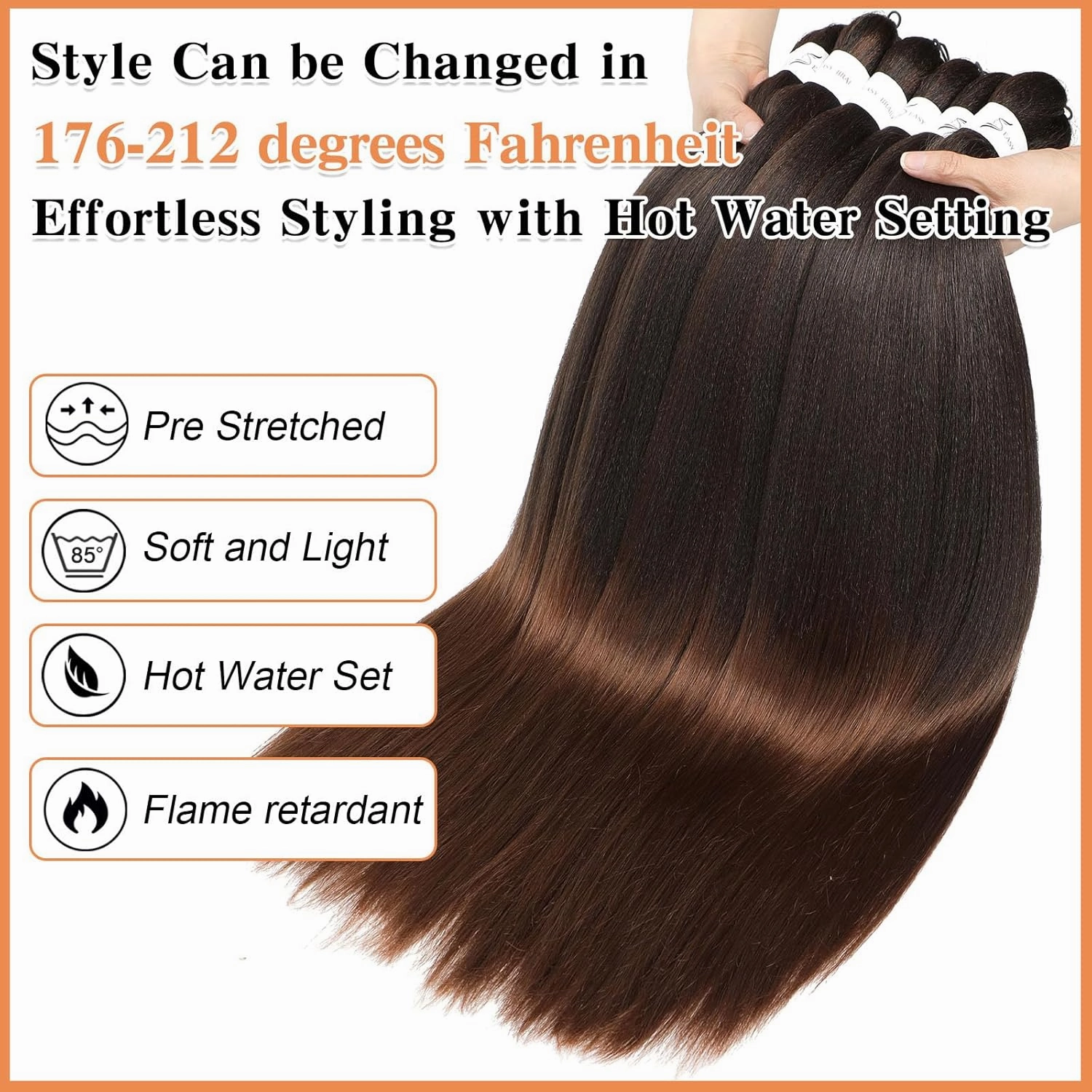 Braiding Hair Pre Stretched, 26 Inch 8 Pack Long Prestretched Braiding Hair For Braid Women Hair,Professional Two Tone Brown Synthetic Hair For Knotless Crochet Braids,Soft Yaki Straight(26in,8pc,T30)