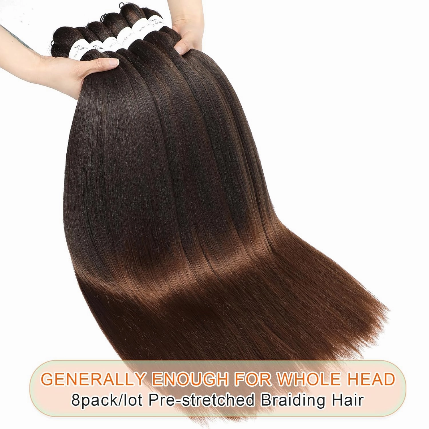 Braiding Hair Pre Stretched, 26 Inch 8 Pack Long Prestretched Braiding Hair For Braid Women Hair,Professional Two Tone Brown Synthetic Hair For Knotless Crochet Braids,Soft Yaki Straight(26in,8pc,T30)