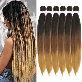 Braiding Hair, Three Tone Pre Stretched Braiding Hair, 22 Inch 6 Pack Professional Prestretched Hair For Braiding Women Hair Knotless Crochet Braids,Soft Synthetic Yaki Straight(22in, 6pcs,1B/30/27#)