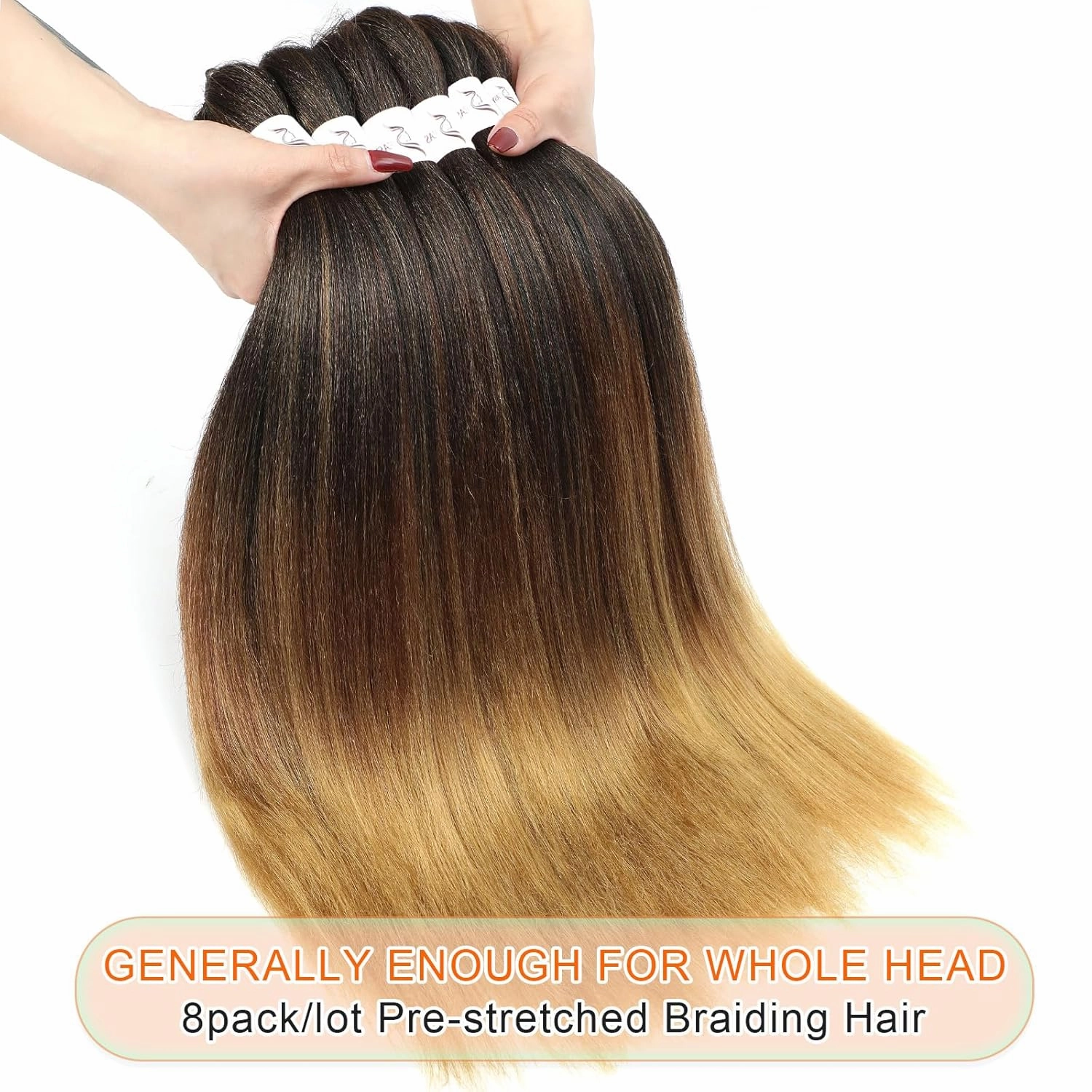 Braiding Hair, Three Tone Pre Stretched Braiding Hair, 22 Inch 6 Pack Professional Prestretched Hair For Braiding Women Hair Knotless Crochet Braids,Soft Synthetic Yaki Straight(22in, 6pcs,1B/30/27#)