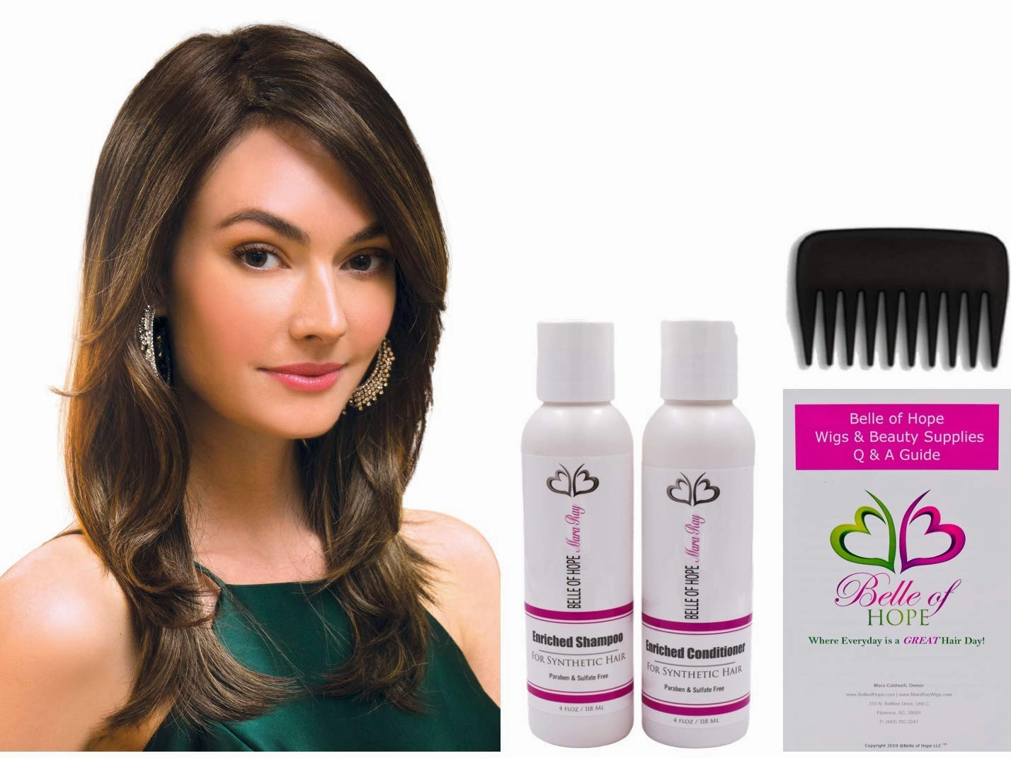 BRANDI Double Mono Synthetic Wig by Amore, 5PC Bundle: Wig, 4oz Mara Ray Enriched Shampoo, Conditioner, Wide Tooth Comb, and 19 Page Belle of Hope Guide (Creamy Toffee R)