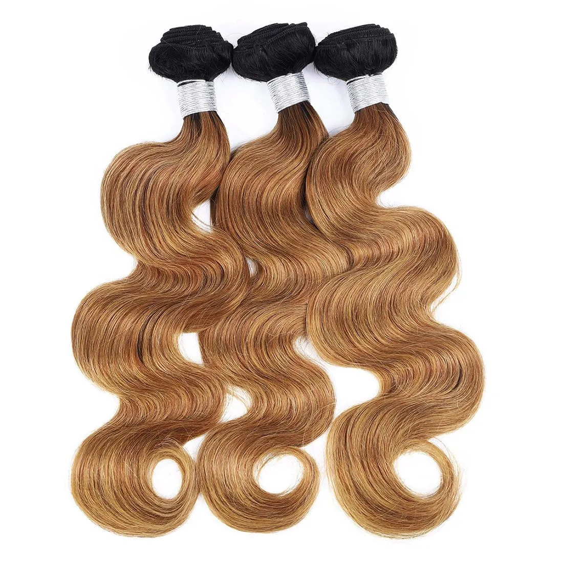 Brazilian Body Wave Ombre Human Hair Bundles - 3 Bundles Remy Virgin Hair Weave - 100% Unprocessed - 12-14-16 Inch - 2 Tone 1B/30#