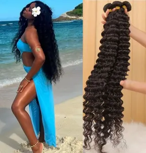 Brazilian Human Hair Bundles Deep Wave (20 22 24 26) 12A Grade 100% Unprocessed Virgin Remy Deep Curly Human Hair Weave Bundles Human Hair Wet and Weft Extensions Natural Black Color for Black Women