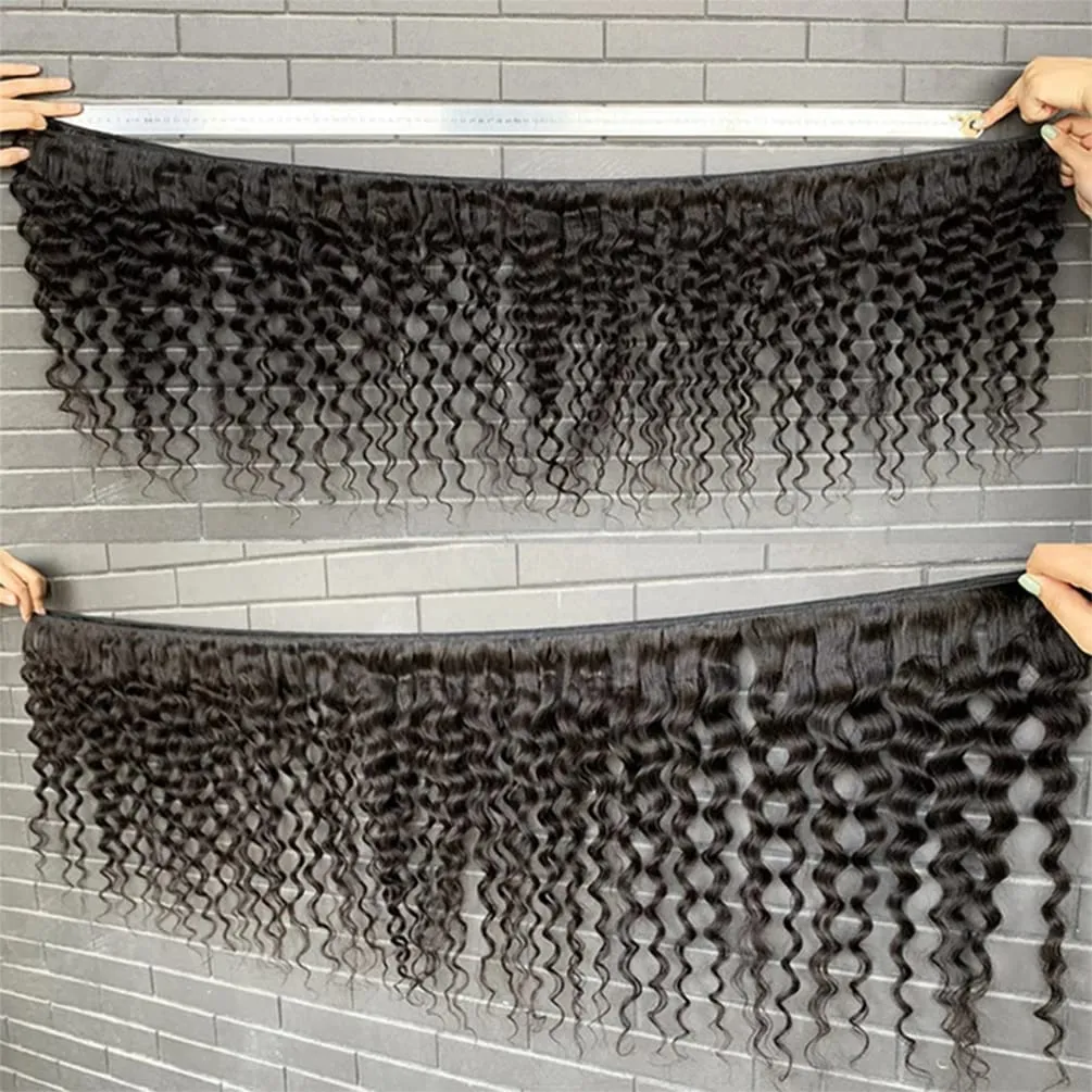Brazilian Human Hair Bundles Deep Wave (20 22 24 26) 12A Grade 100% Unprocessed Virgin Remy Deep Curly Human Hair Weave Bundles Human Hair Wet and Weft Extensions Natural Black Color for Black Women