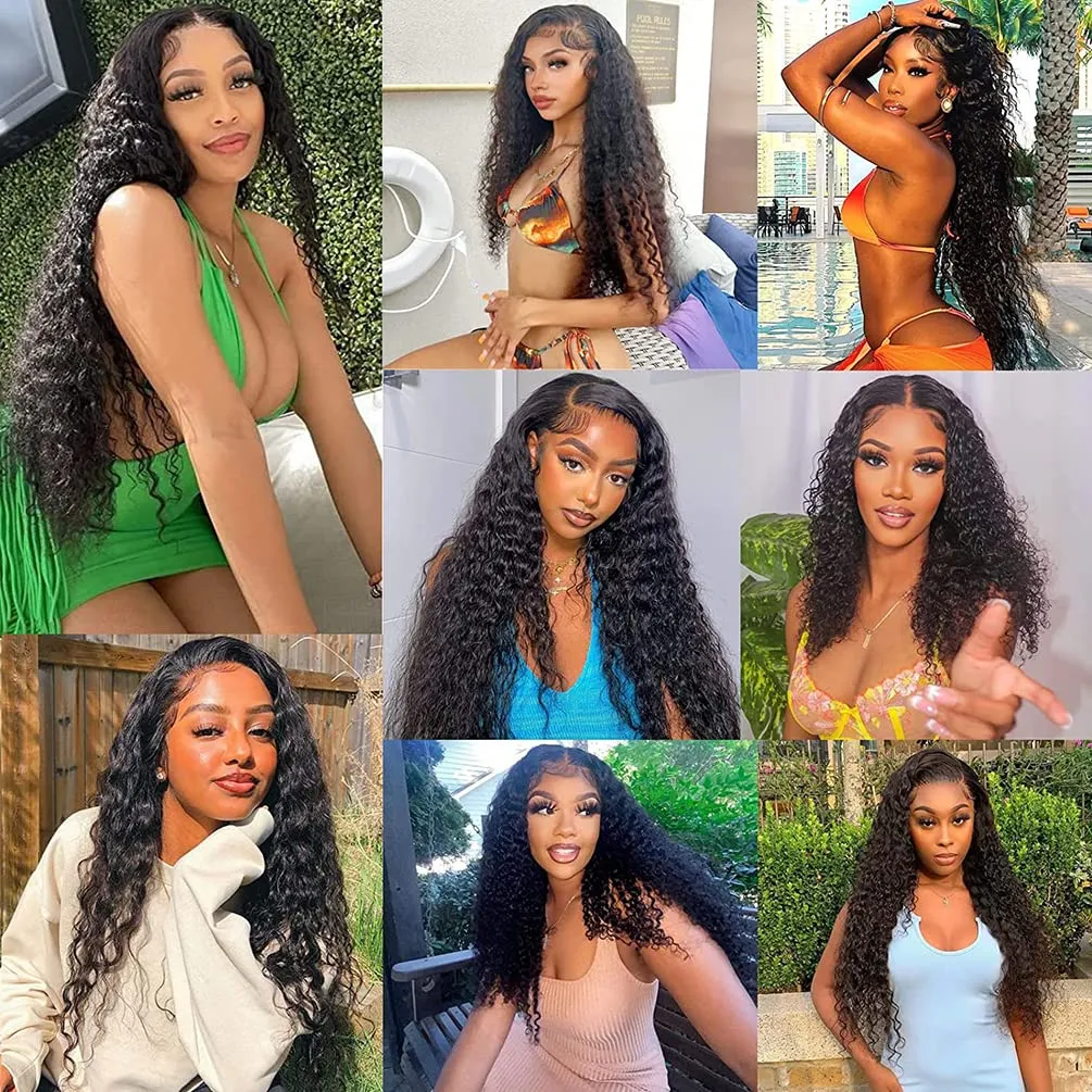 Brazilian Human Hair Bundles Deep Wave (20 22 24 26) 12A Grade 100% Unprocessed Virgin Remy Deep Curly Human Hair Weave Bundles Human Hair Wet and Weft Extensions Natural Black Color for Black Women