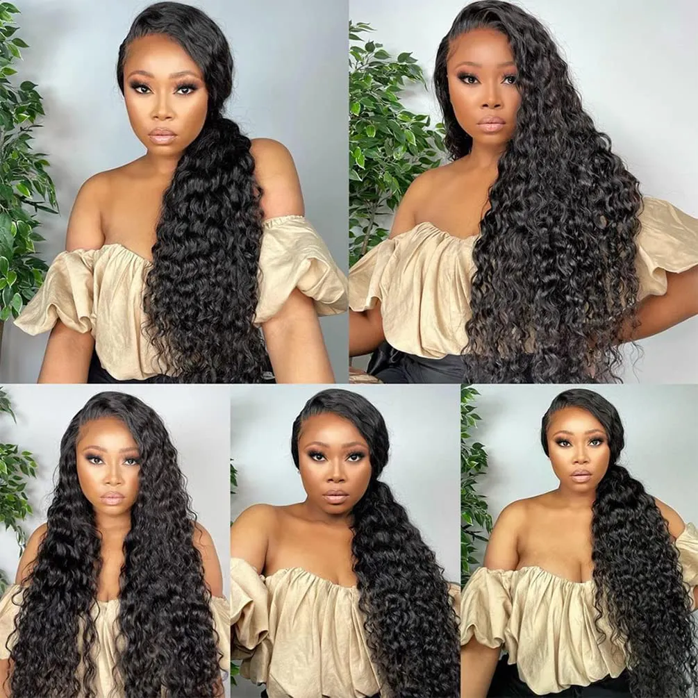 Brazilian Human Hair Bundles Deep Wave (20 22 24 26) 12A Grade 100% Unprocessed Virgin Remy Deep Curly Human Hair Weave Bundles Human Hair Wet and Weft Extensions Natural Black Color for Black Women