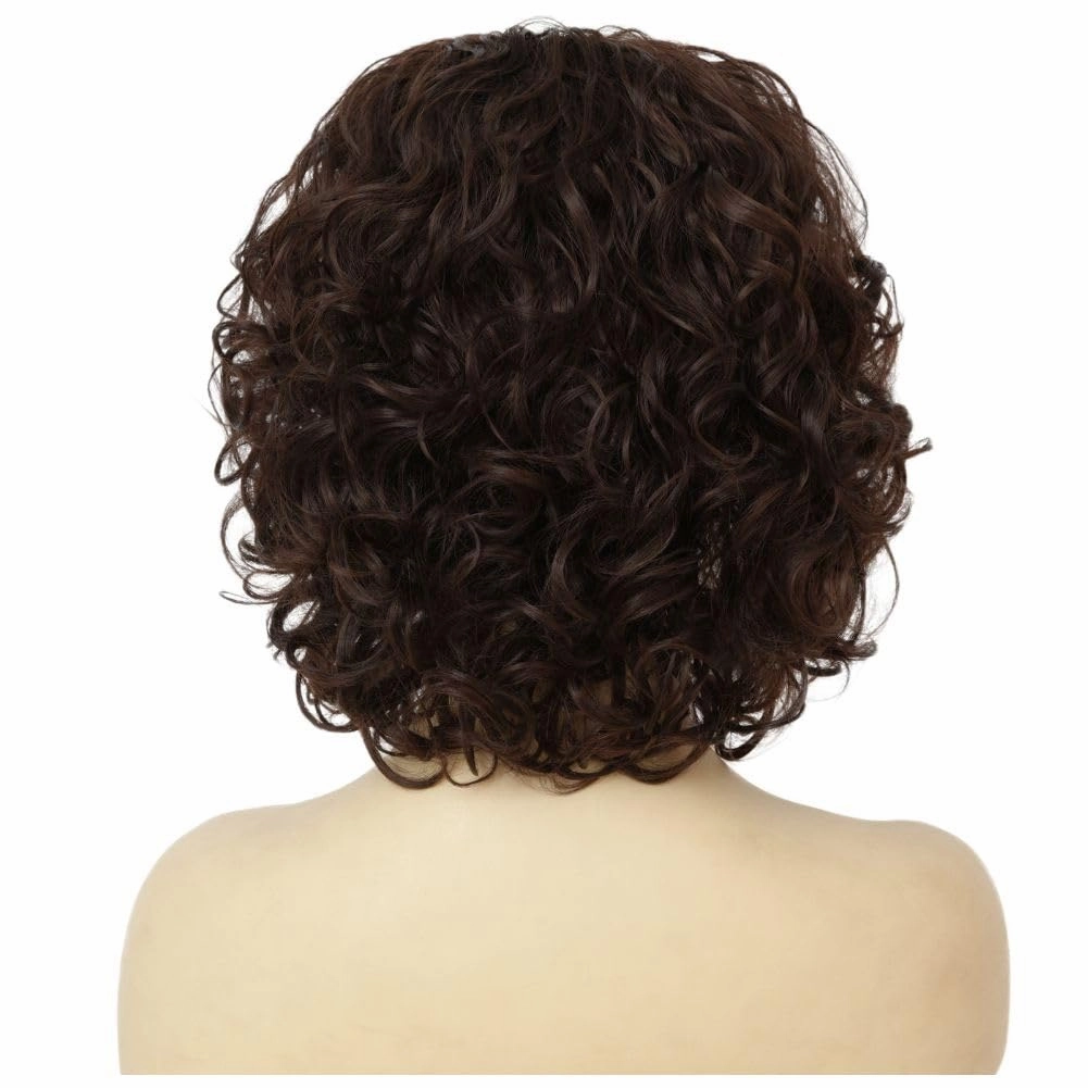 Brown Curly Bob Wigs for Women Shoulder Length Natural Looking Party Cosplay Daily Synthetic Full Wigs Womens Wig with Bangs