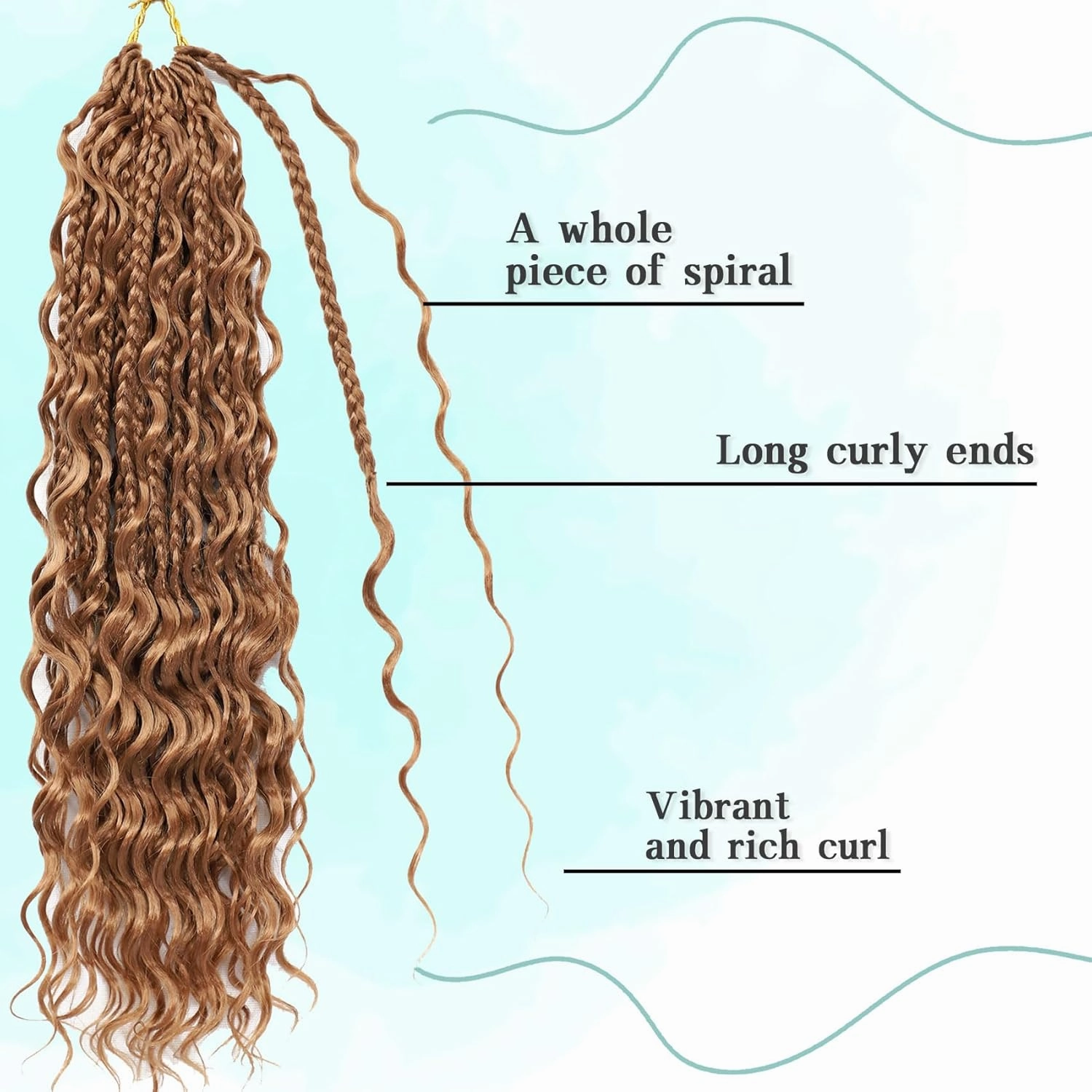 Brown Goddess Box Braids Crochet Hair With Curly Ends 24 Inch Brown Bohomian Box Braids Crochet Braids 7 Packs 3X Crochet Braids Synthetic Braiding Hair Extension for Black Women, 30#