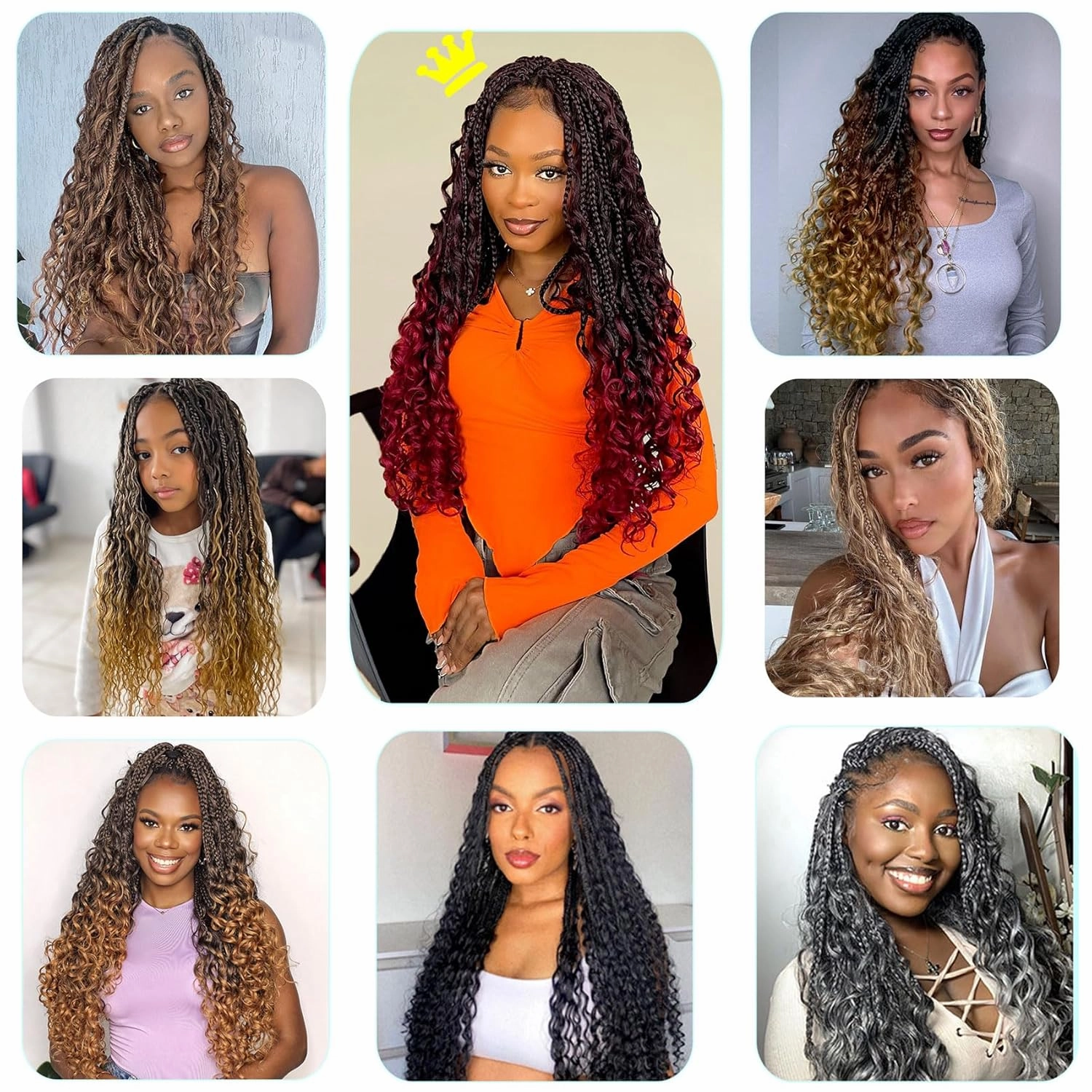 Brown Goddess Box Braids Crochet Hair With Curly Ends 24 Inch Brown Bohomian Box Braids Crochet Braids 7 Packs 3X Crochet Braids Synthetic Braiding Hair Extension for Black Women, 30#