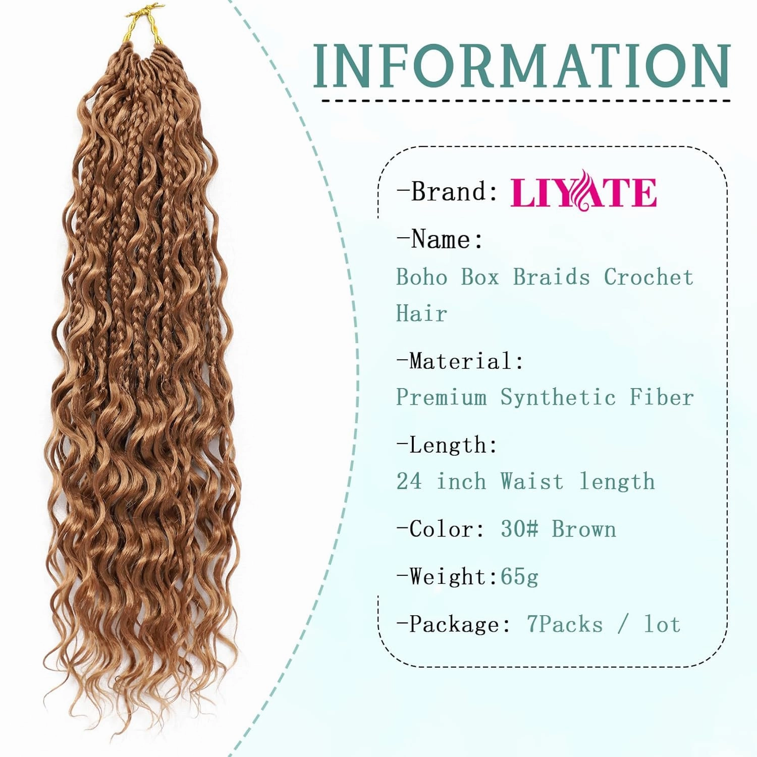 Brown Goddess Box Braids Crochet Hair With Curly Ends 24 Inch Brown Bohomian Box Braids Crochet Braids 7 Packs 3X Crochet Braids Synthetic Braiding Hair Extension for Black Women, 30#