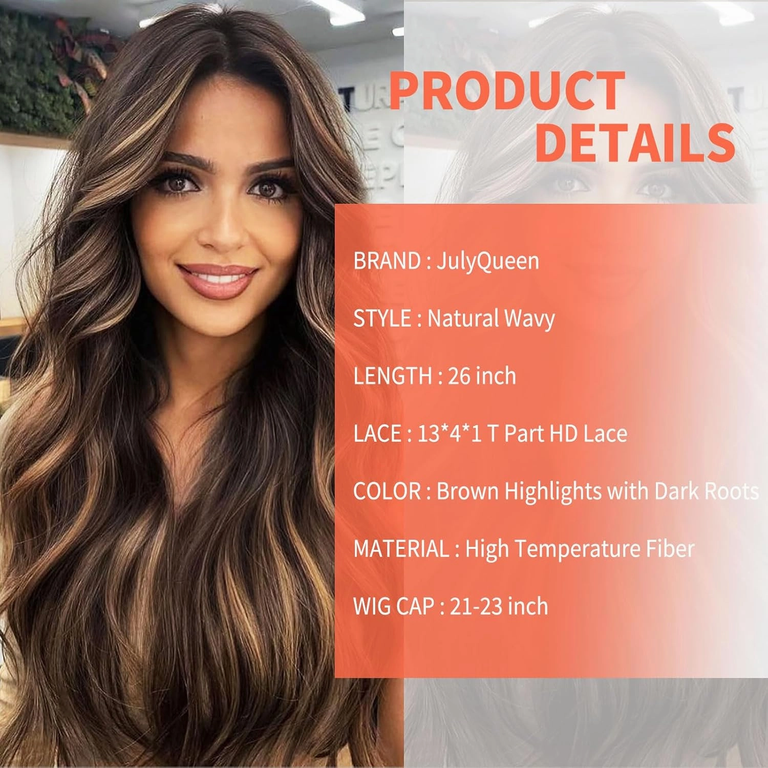 Brown Highlight Lace Front Wigs Long Wavy Wig for Women 13x4x1 T Part HD Lace Wig Pre Plucked Wear and Go Glueless Wigs Natural Hairline Dark Brown Synthetic Heat Resistant Wig Daily Parties Use