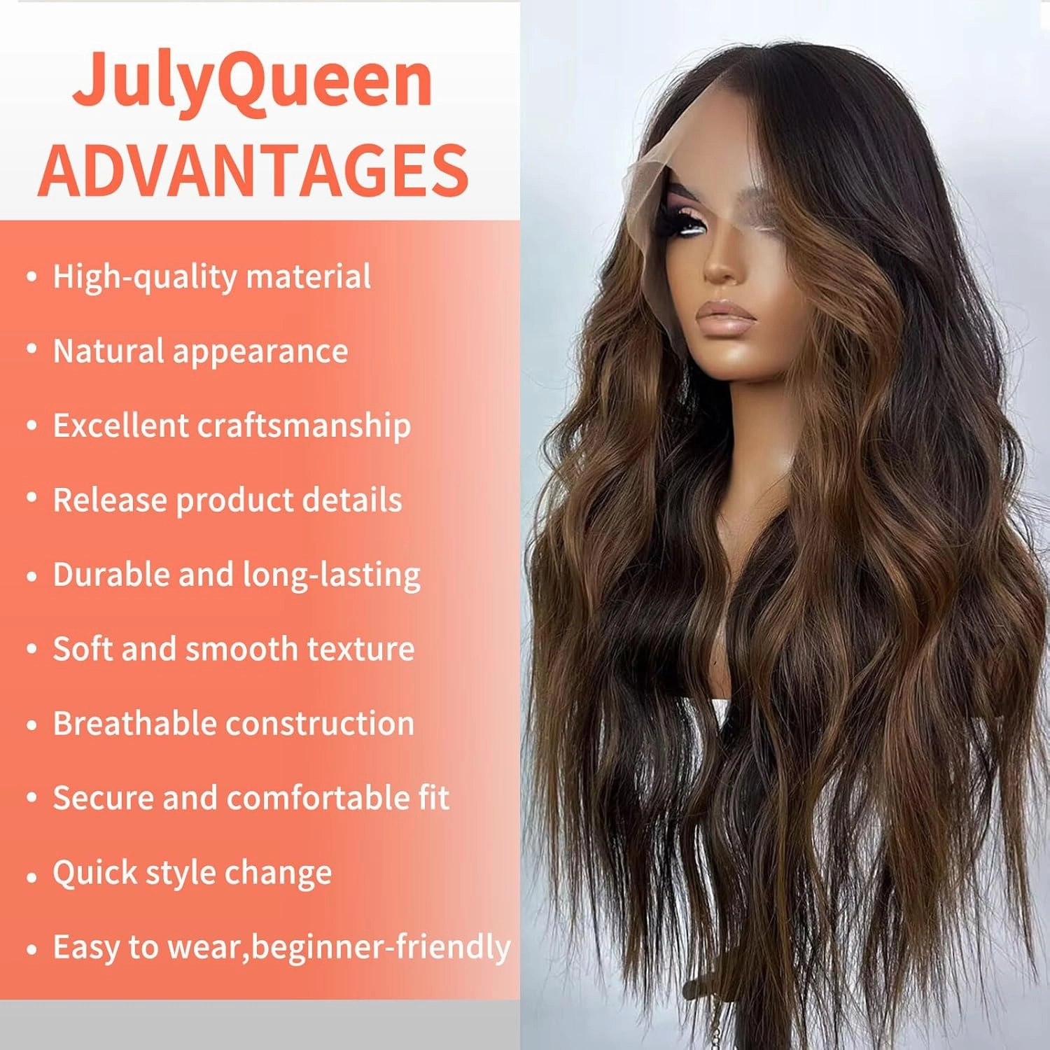 Brown Highlight Lace Front Wigs Long Wavy Wig for Women 13x4x1 T Part HD Lace Wig Pre Plucked Wear and Go Glueless Wigs Natural Hairline Dark Brown Synthetic Heat Resistant Wig Daily Parties Use