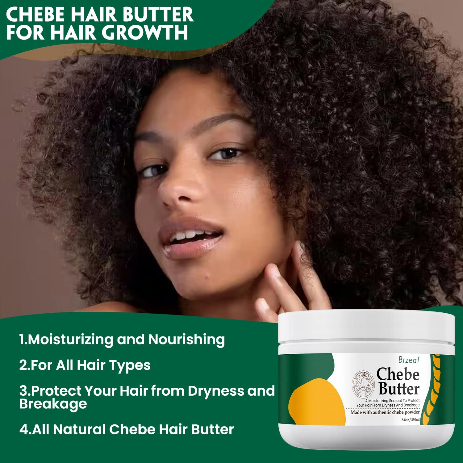 Brzeaf Chebe Hair Butter, 8.8 Oz - Repairs Fragile Hair, Promotes Growth & Strengthening, Natural Ingredients, For All Hair Types, Unisex, Adult Department, General Public