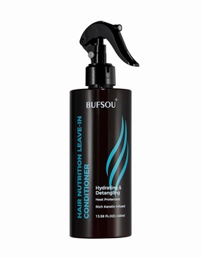 BUFSOU Keratin ALL-in-1 Leave-In Conditioner Spray | 450°F Heat Protectant   Split Ends Repair | Family-Safe Formula for All Hair Types | Vegan & Color-Treated Hair Approved (13.58 Fl Oz)