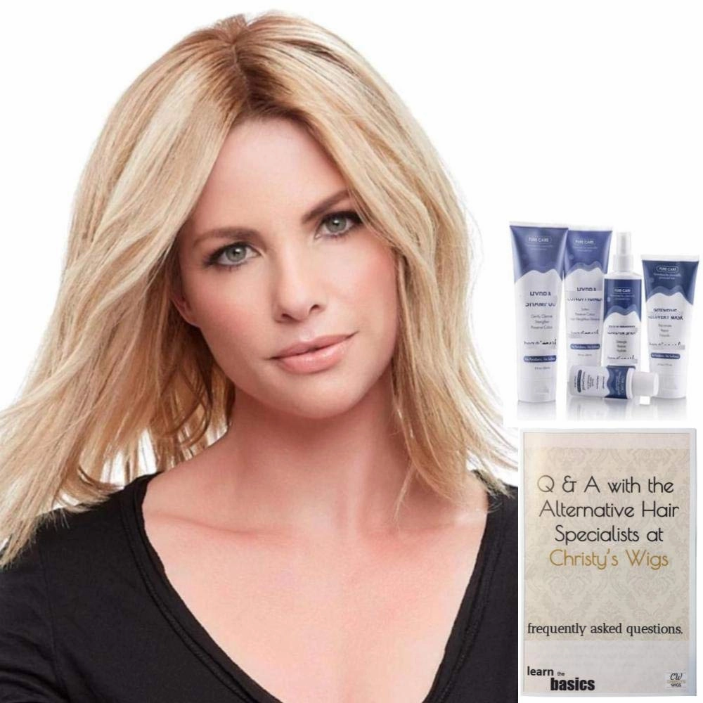Bundle - 7: 12" Top Form French Exclusive Colors Human Hair Topper by Jon Renau, Christy's Wigs Q & A Booklet, BeautiMark Hydra Shampoo Conditioner Mask Protect Leave-In Spray Shine Serum - 24B613S12