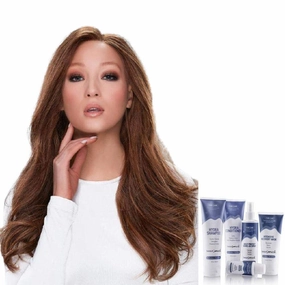 Bundle - 7 item: Blake Large Exclusive Remy Human Hair Wig by Jon Renau, Christy's Wigs Q & A Booklet, BeautiMark Hydra Shampoo Conditioner Mask Protect Leave-In Spray Shine Serum - Color: 12FS8