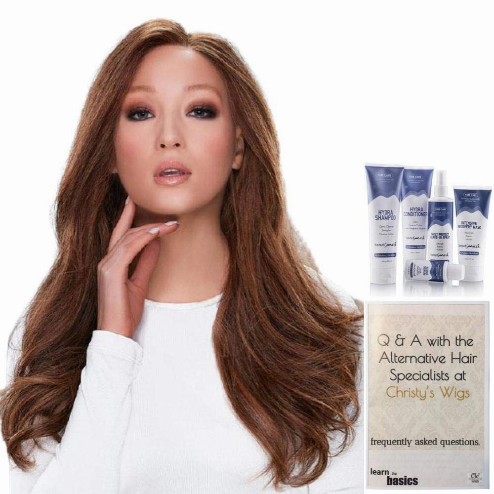 Bundle - 7 item: Blake Large Exclusive Remy Human Hair Wig by Jon Renau, Christy's Wigs Q & A Booklet, BeautiMark Hydra Shampoo Conditioner Mask Protect Leave-In Spray Shine Serum - Color: 12FS8