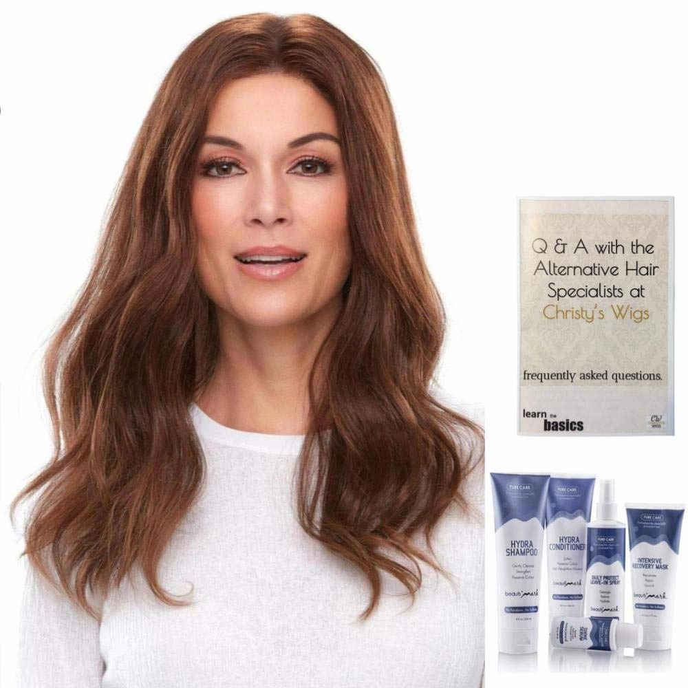 Bundle - 7 Items: 18" Top Smart Remy Human Hair by Jon Renau, Christy's Wigs Q & A Booklet, BeautiMark Hydra Shampoo Conditioner Mask Protect Leave-In Spray Shine Serum- Color: FS4/33/30A
