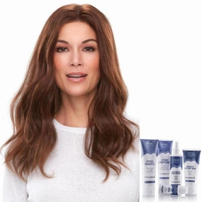 Bundle - 7 Items: 18" Top Smart Remy Human Hair by Jon Renau, Christy's Wigs Q & A Booklet, BeautiMark Hydra Shampoo Conditioner Mask Protect Leave-In Spray Shine Serum- Color: FS4/33/30A
