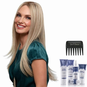 Bundle - 7 Items: Blake Exclusive Remy Human Hair by Jon Renau, Christy's Wigs Q & A Booklet, BeautiMark Hydra Shampoo Conditioner Mask Protect Leave-In Spray Shine Serum - Color: 4RN