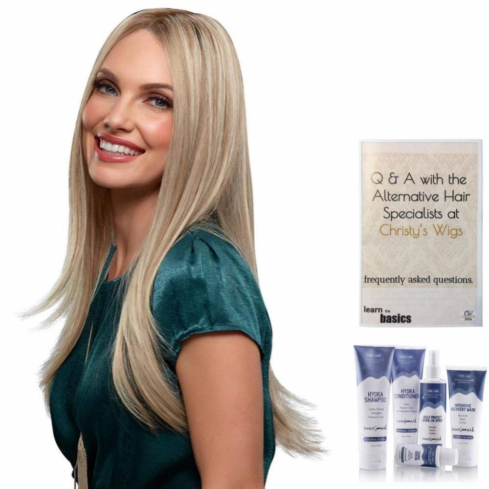 Bundle - 7 Items: Blake Exclusive Remy Human Hair by Jon Renau, Christy's Wigs Q & A Booklet, BeautiMark Hydra Shampoo Conditioner Mask Protect Leave-In Spray Shine Serum - Color: 4RN