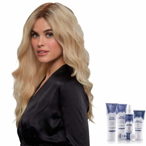 Bundle - 7 Items: Blake Petite Remy Human Hair by Jon Renau, Christy's Wigs Q & A Booklet, BeautiMark Hydra Shampoo Conditioner Mask Protect Leave-In Spray Shine Serum - Color: 1B
