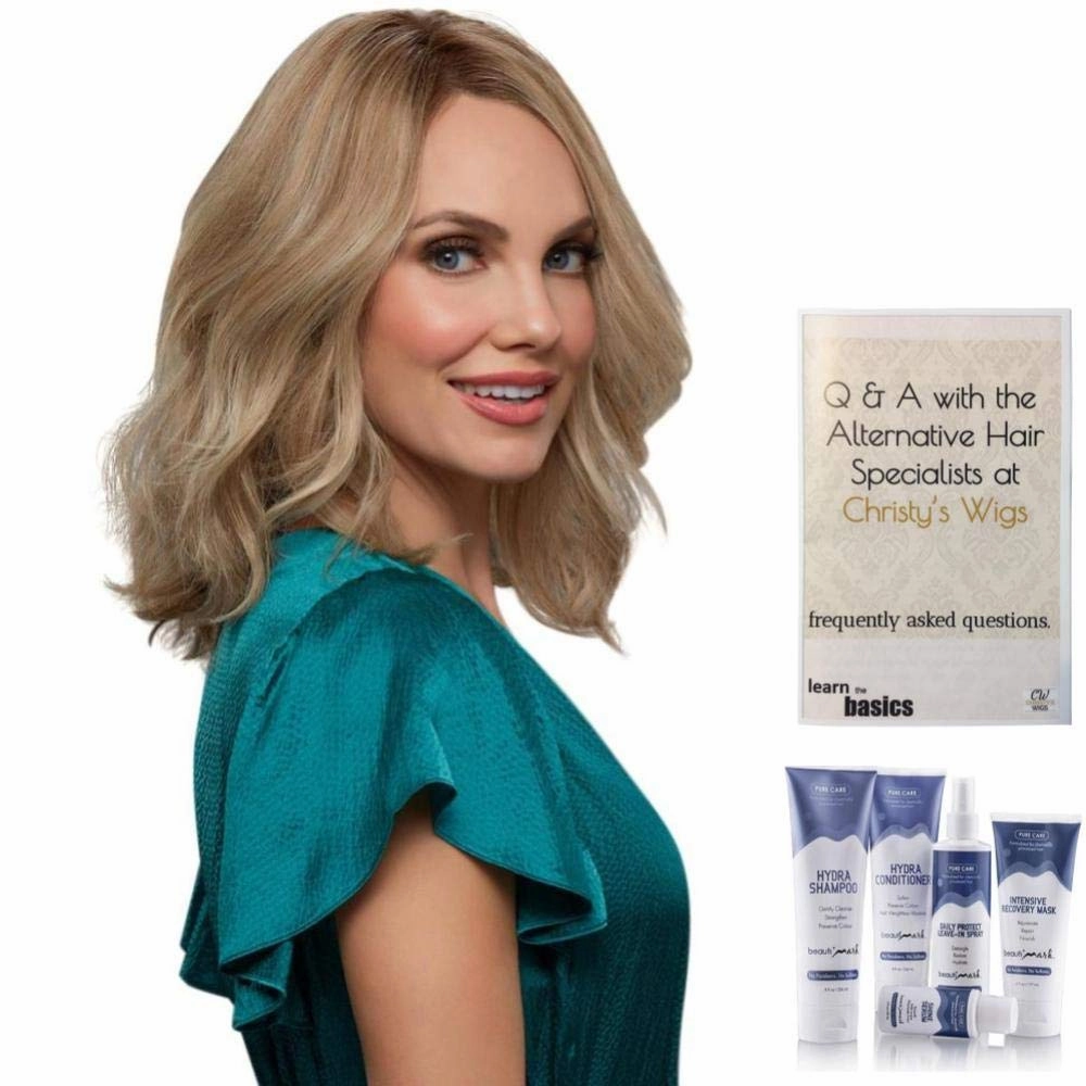 Bundle - 7 Items: Carrie Exclusive Remy Human Hair by Jon Renau, Christy's Wigs Q & A Booklet, BeautiMark Hydra Shampoo Conditioner Mask Protect Leave-In Spray Shine Serum - Color: 24BT18S8