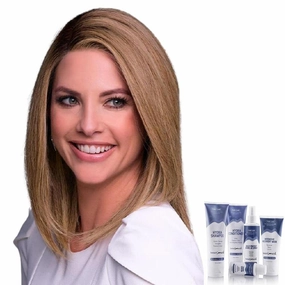 Bundle - 7 Items: Carrie Lite Exclusive Human Hair by Jon Renau, Christy's Wigs Q & A Booklet, BeautiMark Hydra Shampoo Conditioner Mask Protect Leave-In Spray Shine Serum - Color: 8RN