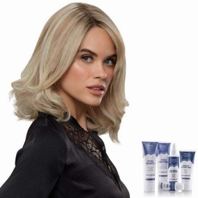 Bundle - 7 Items: Carrie Petite Exclusive Remy Human Hair by Jon Renau, Christy's Wigs Q & A Booklet, BeautiMark Hydra Shampoo Conditioner Mask Protect Leave-In Spray Shine Serum - Color: 24B22RN
