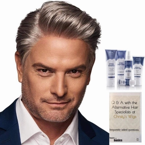 Bundle - 7 Items: Distinguished Human Hair/Synthetic Blend Wig By HIM, Christy's Wigs Q & A Booklet, BeautiMark Hydra Shampoo Conditioner Mask Protect Leave-In Spray Shine Serum - Color: M1222S