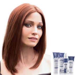 Bundle - 7 items: Mia Human Hair Wig by Rene Paris, Christy's Wigs Q & A Booklet, BeautiMark Hydra Shampoo Conditioner Mask Protect Leave-In Spray Shine Serum - Color: 12/10