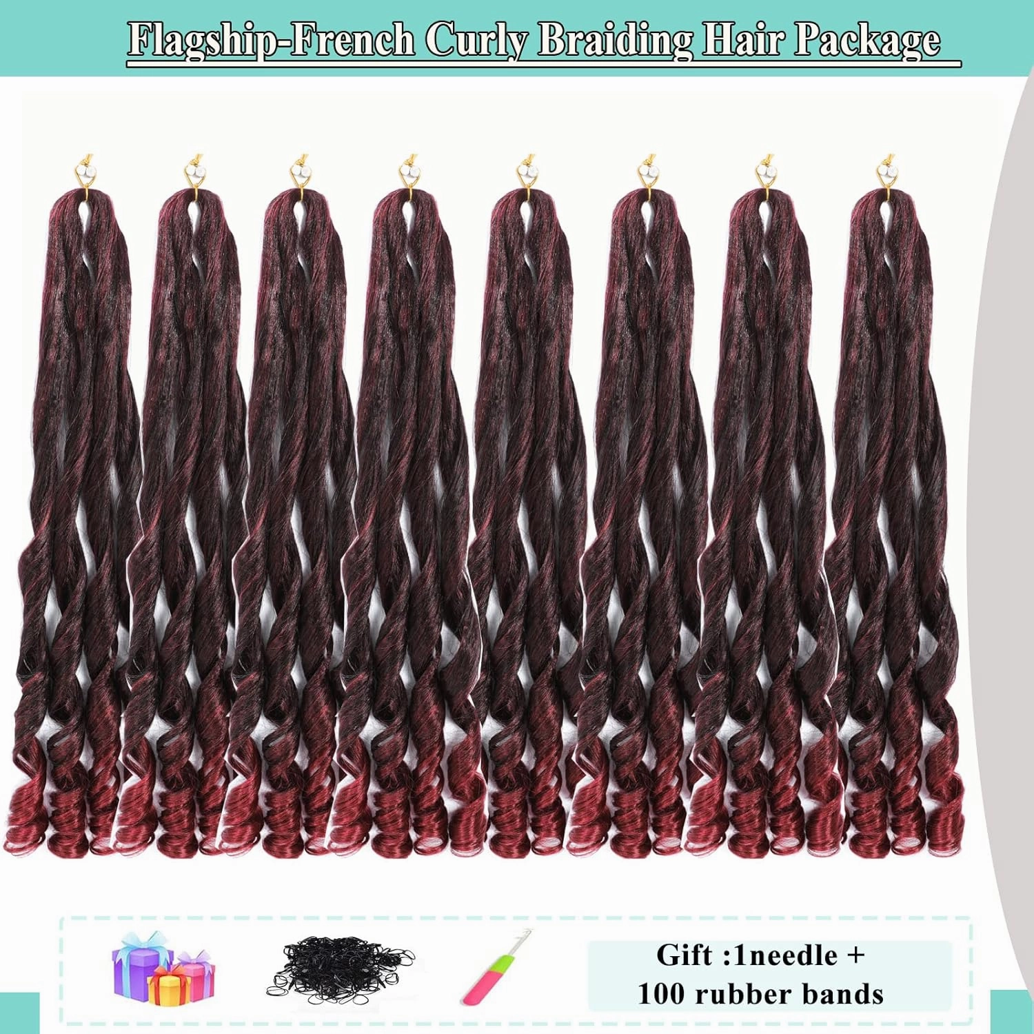 Burgundy French Curly Braiding Hair 8packs 26 inch Tbug Pre Stretched Curly Ombre Braiding Hair for Goddess Box Braids Hair Dark Red Bounce Curl Loose Wave Crochet Braids for Black Women Extensions