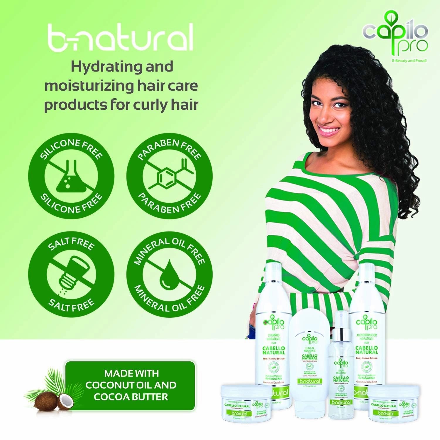 CAPILO PRO B-NATURAL SHAMPOO | COCONUT OIL & COCOA BUTTER. MOISTURIZER FOR NATURAL, KINKY & CURLY HAIR. PARABEN & SULFATE FREE. 16 OZ.