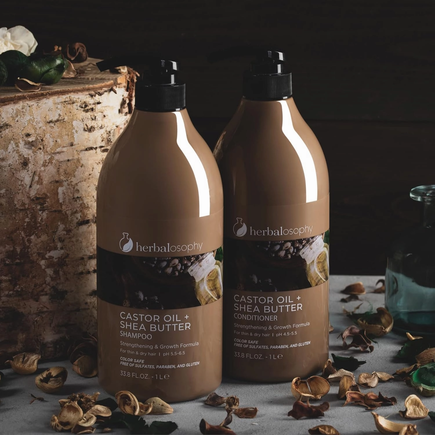 Castor Oil   Shea Butter Shampoo & Conditioner, Strengthening Formula for Thin and Dry Hair, Free of Sulfate, Parabens and Gluten, 2 x 33.8 Fl Oz