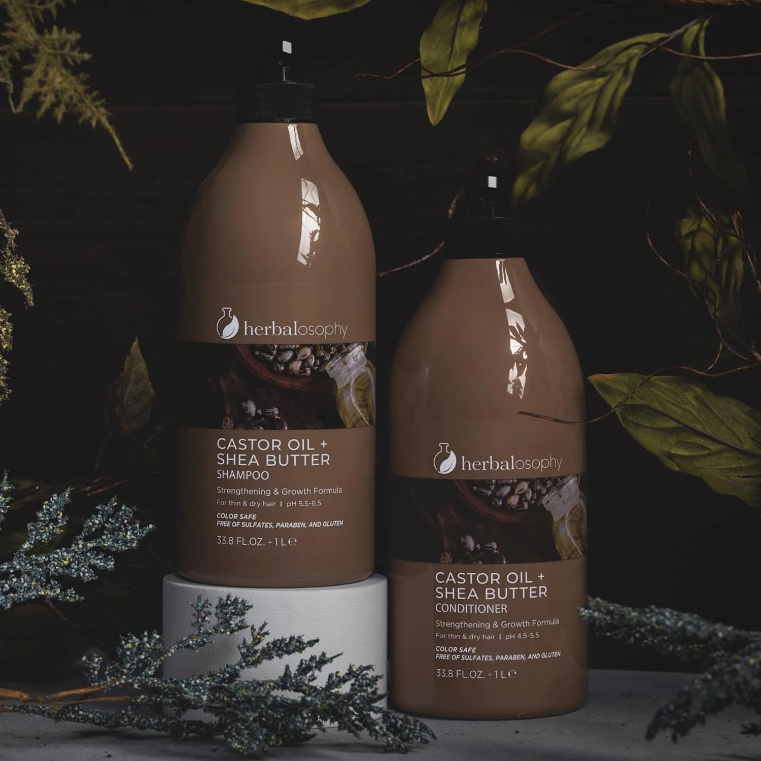 Castor Oil   Shea Butter Shampoo & Conditioner, Strengthening Formula for Thin and Dry Hair, Free of Sulfate, Parabens and Gluten, 2 x 33.8 Fl Oz