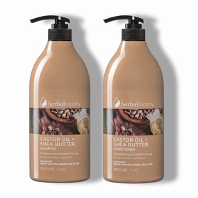 Castor Oil   Shea Butter Shampoo & Conditioner, Strengthening Formula for Thin and Dry Hair, Free of Sulfate, Parabens and Gluten, 2 x 33.8 Fl Oz