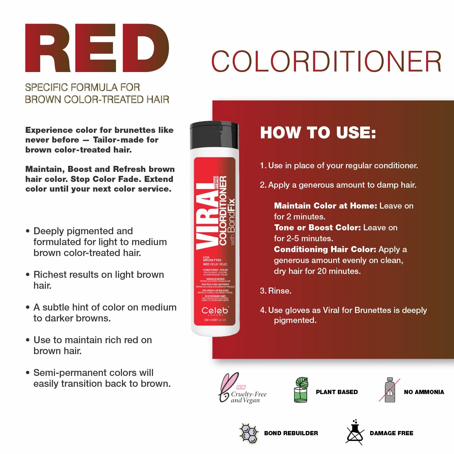 Celeb Luxury Color Depositing Conditioner - Color Refresher with Bondfix Bond Rebuilder, Viral and Gem Lites, Pairs with Colorwash