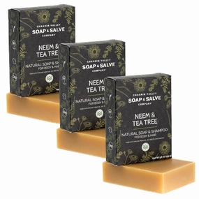 Chagrin Valley Soap & Salve Neem & Tea Tree Organic Soap & Shampoo Bar – Soothe Dry, Itchy, Irritated Skin - Sulfate Free - For Body & Hair Vegan Shampoo Natural, Large 5.6 oz Bar - 3PK