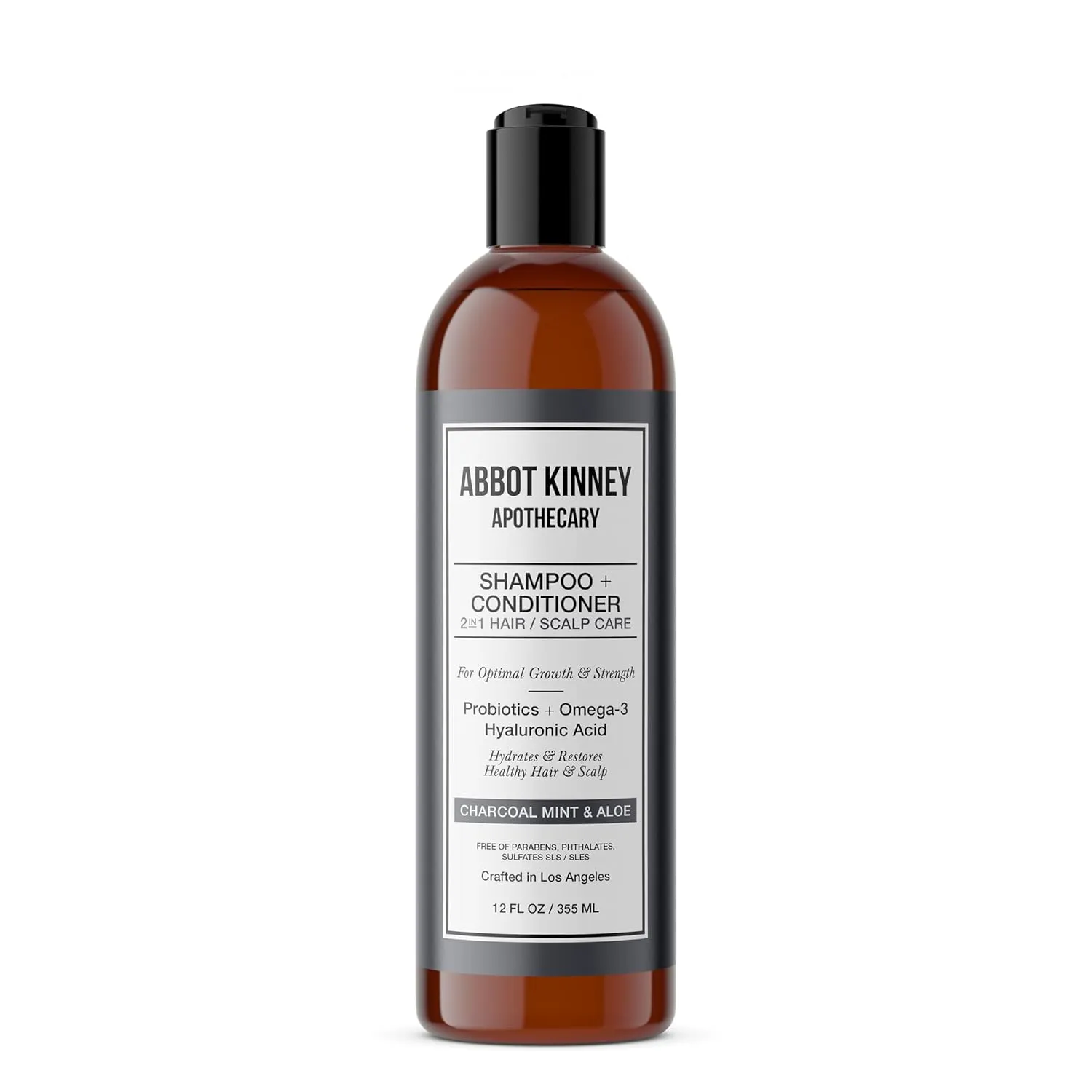 Charcoal & Mint 2 in 1 Shampoo and Conditioner, Natural Scalp Care with Essential Oils & Hyaluronic Acid, 12 FL OZ / 355 ML