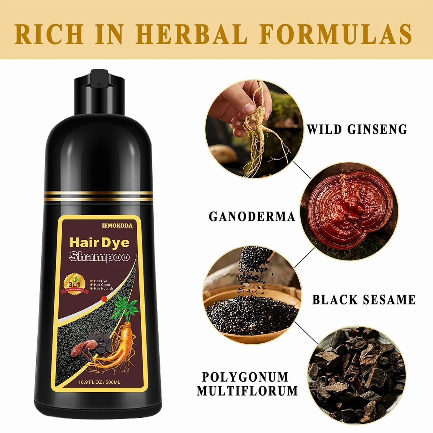 Cherry Brown Hair Dye Shampoo 3 in 1, Long-lasting & Natual Hair Color Shampoo, Herbal Ingredients Natural Shampoo Hair Dye Effect in Minutes, Gifts for Men Women 500ml